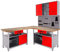 Ondis24 Werkstatt Set Ecklösung Classic One, Werkbank, 120 + 60 cm Buchenholzarbeitsplatte, Werkzeugschrank, Werkzeugwand Lochwand, Haken Set, Metall (Arbeitshöhe 85 cm, rot)