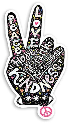 2 x 10 cm große Vinyl-Aufkleber, Motiv: Frieden, Liebe, Freundlichkeit, Hippie-Laptop-Sticker #34080 (10 cm hoch)