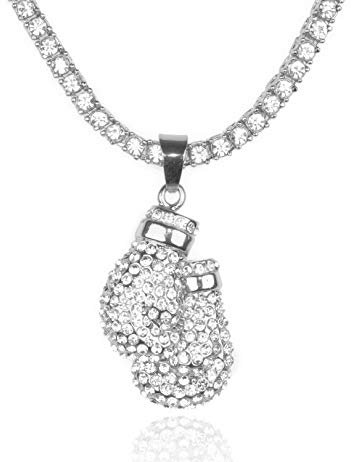 Halukakah Goldkette Herren Iced Out,Platin überzogen Weißgold Volle Cz Boxhandschuhe Anhänger Halskette,Labordiamants Zinken-Set,mit Tennis Kette 50cm,KOSTENLOSE Geschenkbox