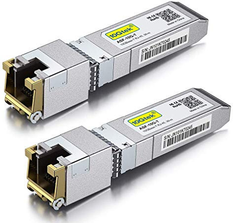 10Gtek 2-Pièces Module 10Gb SFP+ RJ45, Transceiver Cuivre 10GBase-T SFP+, Compatible pour Cisco SFP-10G-T-S, Ubiquiti UniFi UF-RJ45-10G, Mikrotik S+RJ10, Netgear, TP-Link, D-Link