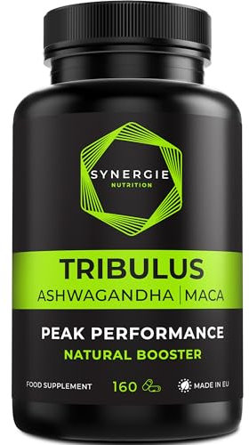 Tribulus Terrestris Fruchtextrakt mit 90% Saponinen, Ashwagandha 10:1, Schwarze Maca 10:1, Zink, Selen, Calcium & Vitamin D – 160 Kapseln – Nahrungsergänzungsmittel von Synergie Nutrition
