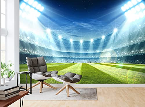 Papier peint photo 3D Stade de football mural Décoration murale (144 x 100 pouces/366 x 254 cm) Poster géant en papier Adolescents Enfants Garçons Chambre