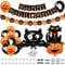 Halloween Deko Set - Luftballons, Dekoration für Kinder, Happy Halloween Banner, Spinnennetz, Fledermaus Aufkleber, Folienballons Katze für Garten Party