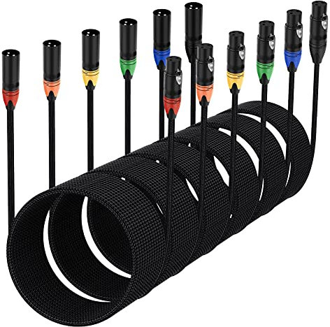 Anewbig XLR Cables 25ft 6 Pack - Male to Female Braided Shielded Microphone Cable, 3-Pin Copper Conductors XLR Speaker Cords for Microphone, Mixer, DMX & PA Systems(Colorful)