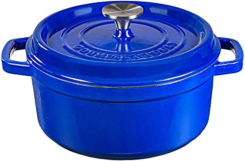 XSQUO Useful Tech Cocotte - Pentola in ghisa rotonda con rivestimento ceramico vetrificato, con coperchio Gourmet Tools (blu, 24 cm) (OGT-2R24A)