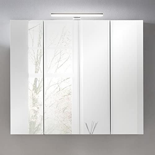 Lomadox Spiegelschrank Bad in Kreideweiß mit Beleuchtung, B/H/T: 80/70,7/15,75 cm