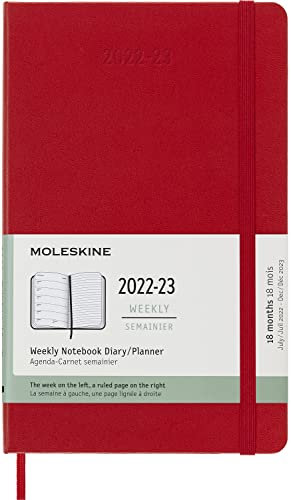 Moleskine - 18 Monate Wochenplaner, Terminkalender 2022/2023, Wochenplaner im Festen Einband und Gummibandverschluss, Maß Large 13 x 21 cm, Farbe: Scharlachrot