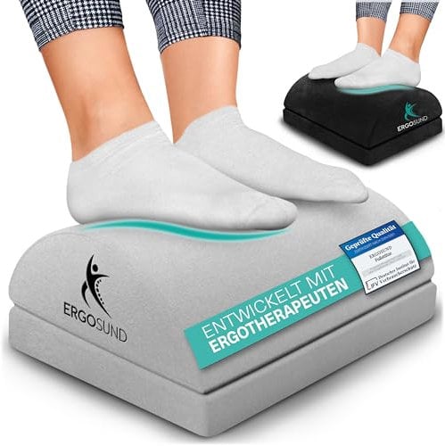 ERGOSUND Fußstütze Schreibtisch [TESTSIEGER] Premium Schaumstoffkern, Höhenverstellbare Fußbank [rutschfest] Ergonomische Fußablage Schreibtisch, Homeoffice Büro Zubehör Fußhocker Footrest Fussstütze