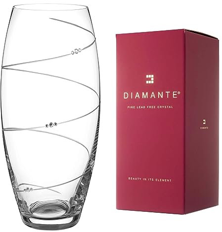DIAMANTE Swarovski Fassvase „Toast Swirl“ – handgeschliffene Kristallvase mit Swarovski-Kristallen – 30 cm