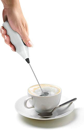 Electric Milk Frother Handheld Whisk Foam Maker for Coffee Battery Operated Coffee Blender Handy Stainless Steel Whisker for Coffee Lattes Cappuccino Matcha and Hot Chocolate (Pack of 1) (White)