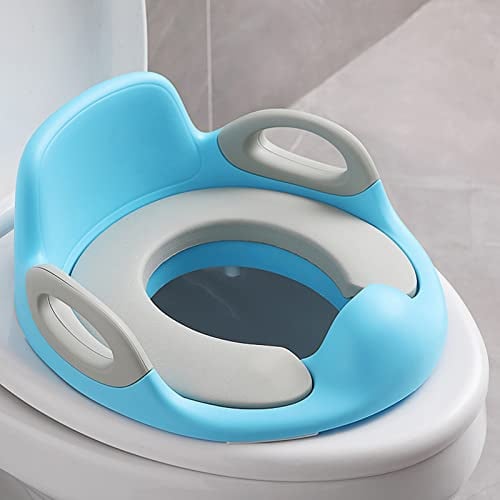 ACXIN Kinder Toilettensitz WC-Sitz für Junge und Mädchen Kindertoilettensitz für Kissengriff und Rückenlehne WC-Trainer für Runde und Ovale Toiletten, Blau + Grau