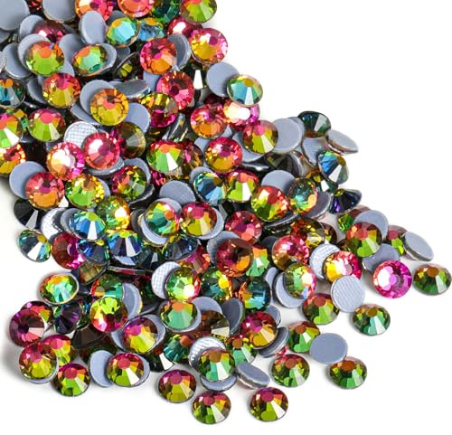 Beadsland Hotfix Strasssteine für textilien,Regenbogen,SS8/2880pcs | Bunt Strasssteine,2.3-2.5mm,Glasmaterial,für Kleidung,Kunsthandwerk,Basteln Dekoration