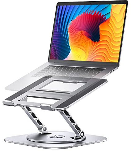 AOEVI Verstellbarer Computerständer mit 360 Grad drehbarer Basis, Ergonimic Faltbarer Laptop Riser für Schreibtisch Kompatibel mit MacBook Pro/Air Notebook bis zu 16 Zoll, Silber