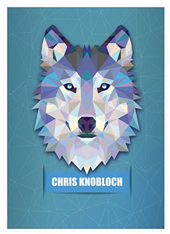 Kartenkaufrausch 4 personalisierte, Starke Wildtier DIN A5 Schulhefte, Schreibhefte mit polygonalem Wolf in hellblau Lineatur 6 (blanko Heft)
