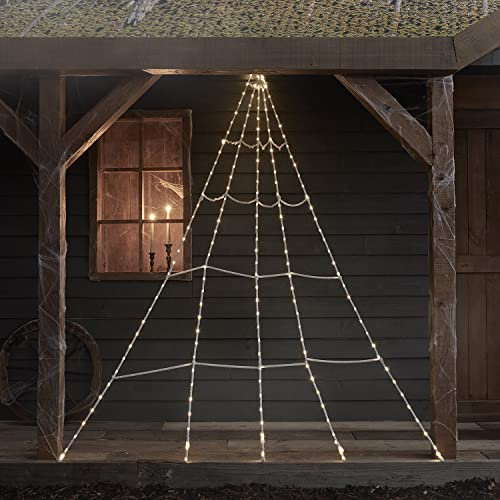 Lights4fun 200er LED Spinnennetz Halloween Deko Außen mit Timer batteriebetrieb Innen und Außen
