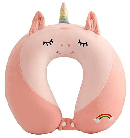 EXQULEG PP-Baumwolle Cartoon U-Shaped Reisekissen Nackenkissen Reisekissen Kinder Reisekissen Ideal für Reise Büro und Haus (Einhorn)