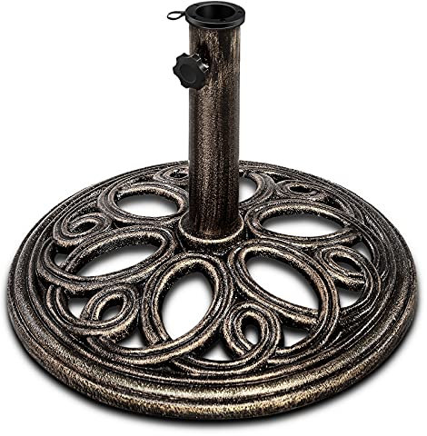GYMAX Pied de Parasol 38-48 MM, Pied de Parasol de Balcon Rond en Fonte, Socle de Parasol Résistant aux Intempéries & Stable,10,3KG, pour Balcon, Jardin, Terrasse, Bronze