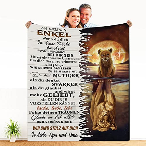 PJLJC Personalisierte Decke Geschenke für Enkelsohn von Oma und Opa，Kuscheldecke Weiche Plüsch Decke Flanell sofadecke Mikrofaser Wohndecke Bett Tv-Decken Geburtstag,Weihnachten