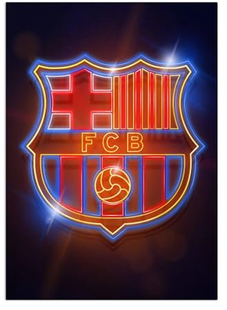 Displate Offiziell FC Barcelona MetallPoster Magnetische Befestigung Inklusive Lizenziert Bilder Hochwertiges Poster FC Barcelona - Crest - Crest neon Poster 45 cm x 32 cm