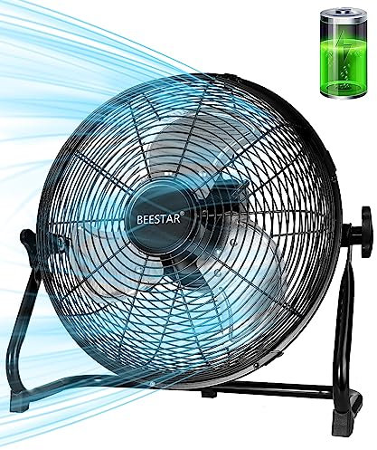 BEESTAR Battery Operated Fan, Rechargeable Floor Fan, Metal Blade Run Up to 30 Hours,15600 mAh Battery Powered Fan for Garage, Backyard, Camping, Travel,Black (Black)