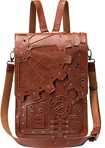Dianzan Leder -rucksack Retro Steampunk Gears Messenger Bag Gothic Aktentasche Handheld Large Satchel School Tasche Camping Daypack