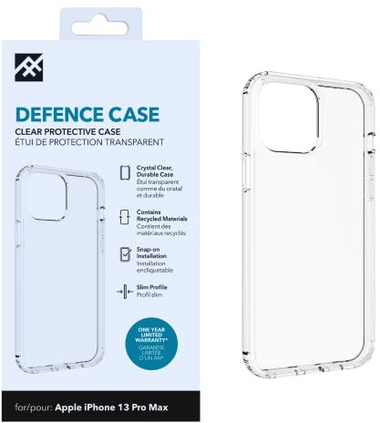 ZAGG iFrogz Defence Protective Case Compatible with iPhone 13 Pro Max, Durable, Snap On, Smudge Resistant, Slim, Recycled, Clear