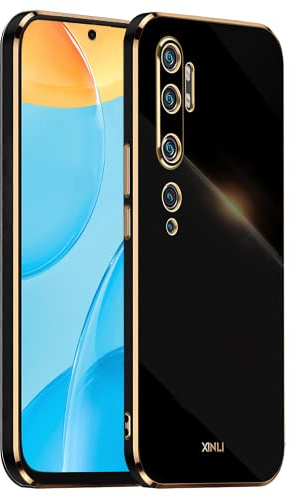 EASSGU Galvanisierter Rahmen Handyhülle für Xiaomi MI Note 10 / Xiaomi MI Note 10 Pro (6.47 Inches), Weiche TPU Silikon Schutzhülle - Schwarz