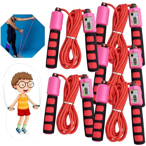 5x Pink Skipping Rope with Counter Adjustable 2.7M Jump Rope EVA Foam Handles for Kids Girls Boys Fitness Cardio Workout Home Exercise Training Rope