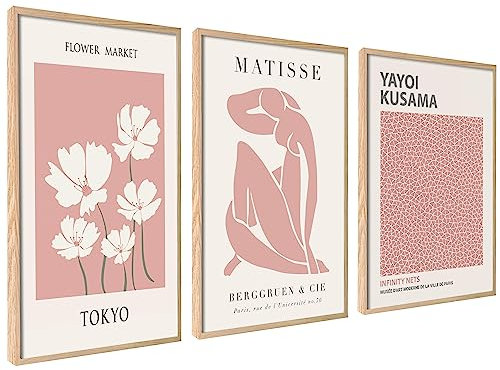 ag.art deco Affiche Decoration Murale 21x30 cm | Affiche Murale pour Salon et Chambre à Coucher | Poster Mural Sans Cadre | Lot de 3 Tableaux (Matisse Rose Pastel)