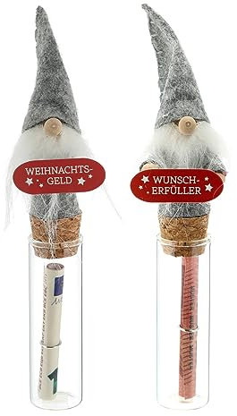Wunschglas mit Wichtel (2er Set) für Geldgeschenk, Wunscherfüller - Weihnachtsgeld, Geldgeschenke zu Weihnachten, Nikolausgeschenk, Geldschein, Spardose
