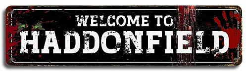 Blechschild im Retro-Design Welcome to Haddonfield, 40,6 x 10,2 cm, perfekt für Zuhause, Bar, Garage, mit einzigartigem Horrorfilm-Stil, ideales Sammlerstück oder Geschenk (B68)