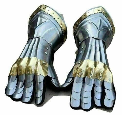 Mittelalterliche Rüstung Stulpen Historische Nazgul Arm Handschuhe Ritter Larp Krieger Gauntlet Europäische Kreuzritter Arm Handschuhe Rollenspiel Kostüm, silber, One size