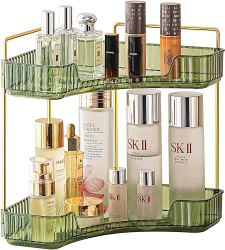 MOACC Make Up Kosmetik Organizer, Skincare Beauty Organizer, Schmink Kosmetikbox Aufbewahrungbox aus Kunststoff für Dresser Schlafzimmer Badezimmer, Grün