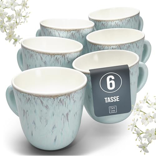 Tasse 6er Set en Grès Ibiza - Chic et Moderne, Compatible Lave-Vaisselle et Micro-Ondes - Pure Living Ensemble de Tasses à Café et à Thé Cool en Beige-Bleu