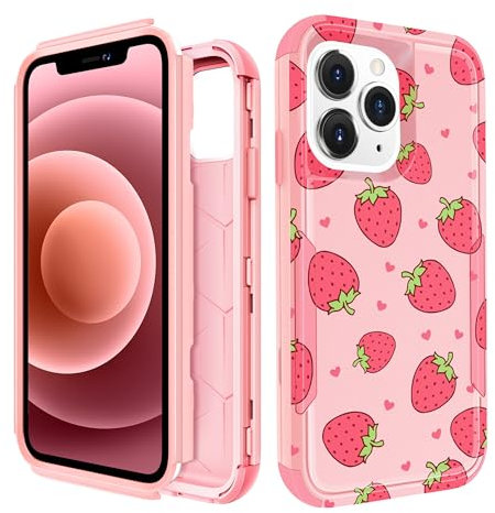 Pegmode for iPhone 11 Pro Max Case - Heavy Duty Protective Designer Strawberry Cute Cartoon Hard Shockproof Bumper Phone Cases for 11 Pro Max for Girly Women Men Girls Boys Teens