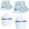 Snowflake Ice Skate Theme Happy Birthday Cupcake Toppers 18-PC Set - This is a great ice skating themed birthday party, baby shower party, or retro skating party decoration - SugarGera (Blue)