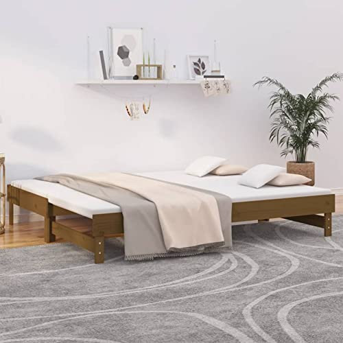 GuyAna Tagesbett Ausziehbar Honigbraun 2X(100x200) cm Massivholz Kiefer Bett Mit Ausziehbett Tagesbett Ausziehbar Daybed Tagesbett Bettgestell