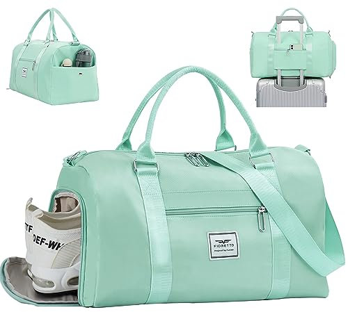 FIORETTO Damen-Sporttasche, Reisetasche mit Schuhfach und Nasstasche, Weekender, Übernachtungstasche, Krankenhaustasche, Handgepäcktascheg Grün