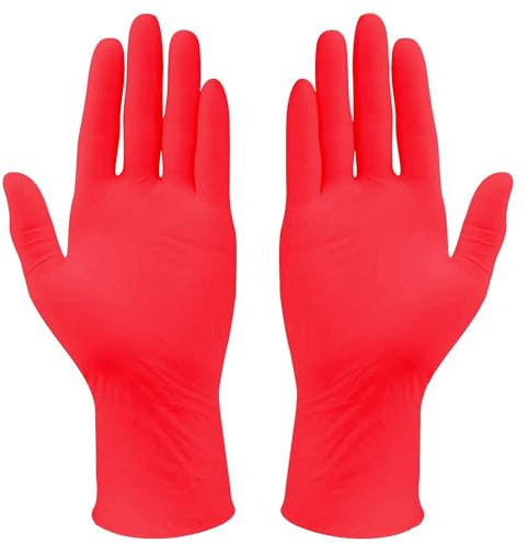 MONOUSALO Lot de 500 gants jetables nitriles rouges sans poudre, latex et talc (taille S-M-L-XL) – Gants jetables colorés chirurgicaux résistants et imperméables pour cuisine, aliments, tatouage, chef