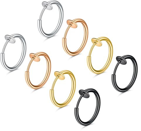 NIUSIMAN Fake Nasenpiercing,8 Stück Septum Clicker Clip On Nasenpiercing Fakes Ring Faux Lippe Ohr Septum Nasenring Nicht durchbohrt Fake Nose Ring Kein Piercing Reifen Schmuck