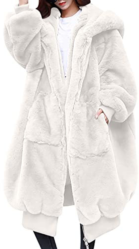 Fellmantel Damen Arbeitsjacken & -Mäntel Weste Damen Kurz Fahrrad Windjacke Frauen Elegant Faux Pelz Lang Revers Mantel Winter Herbst Warm Fellmantel Mit Tasche Regenjacke Leicht Damen (4-White, S)