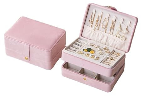 Schmuckkästchen Mädchen Damen 2 Schich Schmuckaufbewahrung PU Leder Schmuckkasten Schmuck Organizers Für Ringe Ohrringe Ketten Halsketten (Rosa (Flanell))