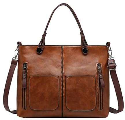 Handgefertigte Leder-Handtaschen für Damen, Vintage, Leder-Umhängetasche, große Kapazität, Tragetaschen, Crossbody-Tasche, mehrere Taschen, Umhängetasche, gruselige Kuriertasche, braun, Einheitsgröße