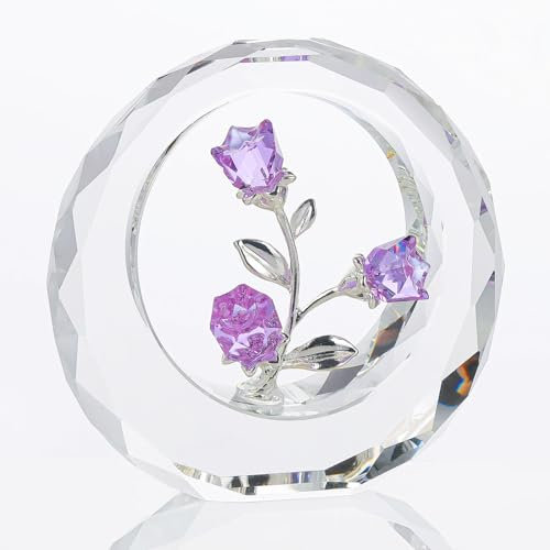Bouquet de roses en cristal violet - Ornements de collection pour femme, épouse, cadeau romantique pour anniversaire de mariage pour amies et filles