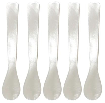 URFEDA Paquete de 5 cucharas de nácar cucharas de caviar nácar del mejillón de agua dulce cucharas de caviar hechas a mano cucharas de nácar para caviar camarones huevos helado