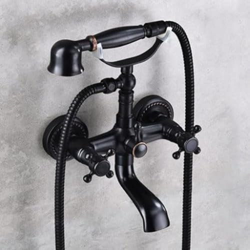 ZYCDP Mitigeur Baignoire Retro Robinet Mitigeur de Douche Mural 2 Poignées Robinet de Douche Chaud et Froid, Noir Antique