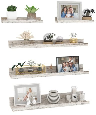 Giftgarden 60cm Wandregal, Birkenweiß Schweberegal Regal Wand Bilderleiste für Wohnzimmer, Küche, Kinderzimmer, Schlafzimmer oder Büro - 5 Stück mit Verschiedenen Größen