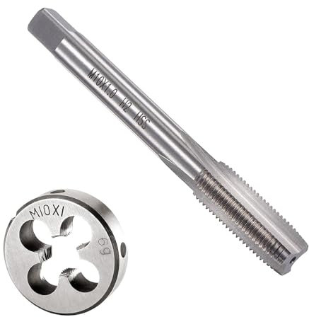 Gfamous M10 X 1 Métrique Tarauds et Filières, M10 x 1.0mm Kit de Taraudage et Filetage HSS Tarauds à Main Droite Filetage(argent)