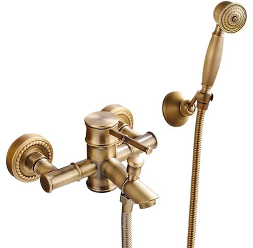 Badewannenarmatur Badewanne Wasserhahn Retro Vintage Stil Messing Wandmontage Einhand Wannenbatterie Badewannen Armatur Mit Handbrause Badewanne Mischbatterie Duscharmatur, Bronze