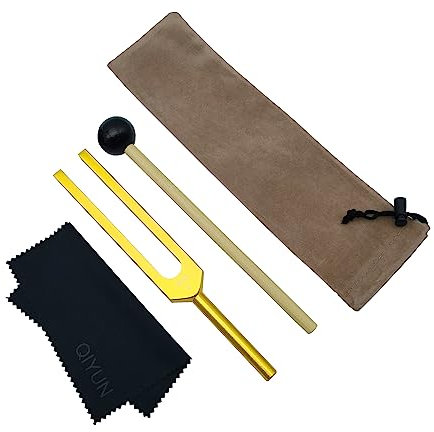 Stimmgabel, 528 Hz Stimmgabel mit Silikonhammer und Reinigungstuch Solfeggio Stimmgabel für DNA Reparatur Heilung und perfekte Heilung Musikinstrument (528HZ,Golden)